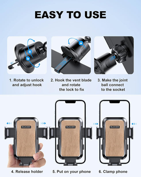 Car Phone Holder Mount, Hands Free Phone Holder for Car, Rotatable and Retractable for iPhone 15 14 13 Pro Max