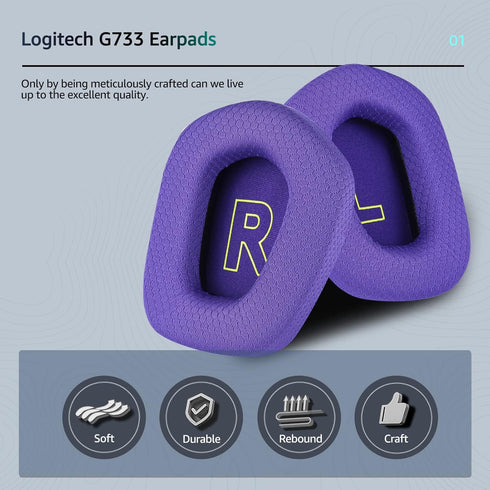Logitech G733 Gaming Headset Fabric Replacement Ear Pads, Soft Mesh & Isolation Foam, Fits G335 Wireless Headphones
