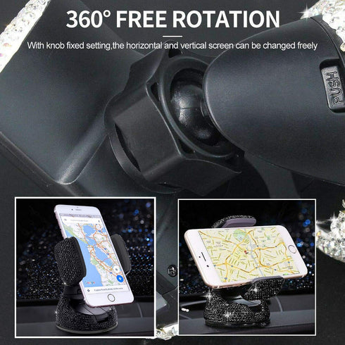 SUNCARACCL Bling Car Phone Holder, 360° Adjustable Crystal Auto Mount for Windshield Dashboard and Air Outlet (Black)
