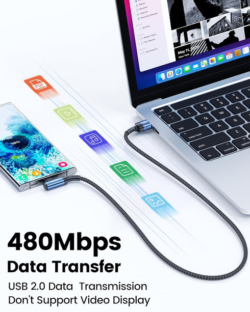 USB C Cable Right Angle, 2-Pack 1.6ft USB A to USB C Charger Cable 90 Degree Braided Fast Charging Cord for iPhone