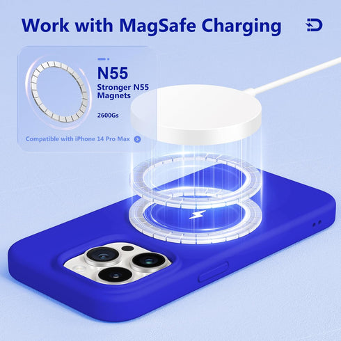 GONEZ iPhone 14 Pro Max Case, Cobalt Blue Liquid Silicone, Magsafe Compatible, with 2X Screen & Camera Lens Protectors.