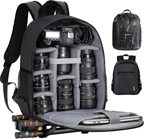 TARION Small Camera Backpack Bag, Professional DSLR Bag with Waterproof Rain Cover, Black TB-S