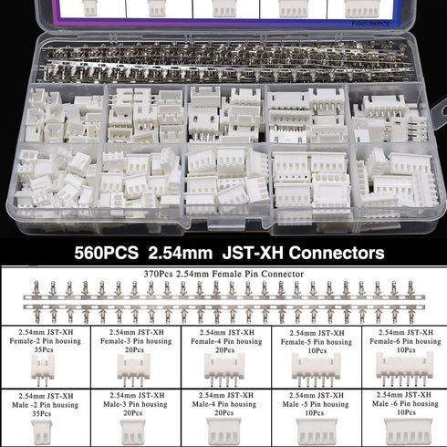 Taiss 560PCS 2.54mm JST-XH Connector Kit, 2/3/4/5/6 Pin Housing Female and Male Adapter Cable Connectors