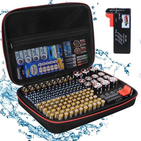 Battery Organizer Holder Storage Case with Tester,Waterproof Carrying Case Bag,Battery Vault Box