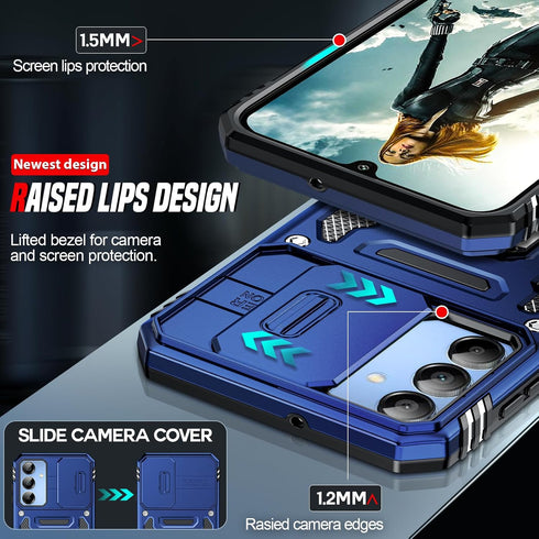 LeYi Galaxy A15 5G Case: Samsung A15 Case with Screen Protector & Magnetic Metal Mount Stand - Navy Blue