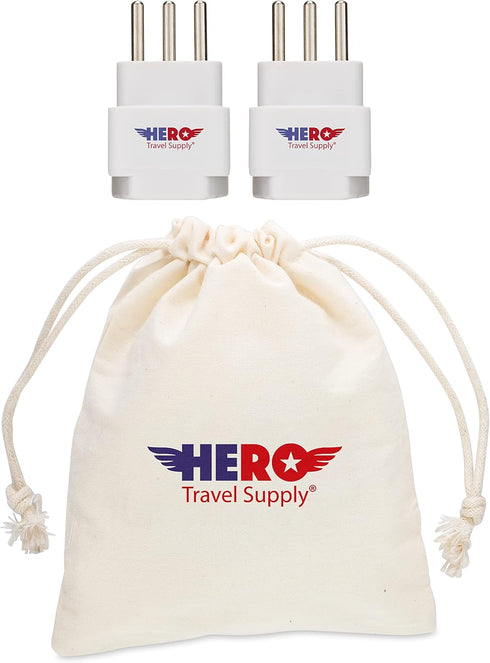 Hero Premium US to Italy Power Adapter Plug, Type L, Pack of 3, Grounded