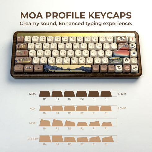 XVX MOA Japanese Keycaps, Fugaku Brown Keycaps, 140 Keys PBT Dye Sublimation Custom Set for Mechanical Keyboards