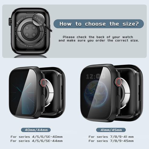 Waterproof Privacy Case Compatible with Apple Watch Series 9/8/7 45mm with Anti-peep Screen Protector, iWatch Face Cover Protective Bumper for iWatch Case 45mm Black
