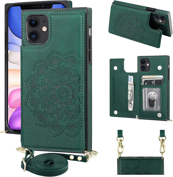 KIHUWEY 11 Crossbody Wallet Case with Card Slots, Embossed Mandala Pattern, Protective Kickstand Cover