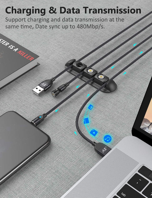A.S Magnetic Charging Cable, Magnetic Type C Fast Charging Data Sync Cable for Micro USB, USB C, i-Product Smartphones