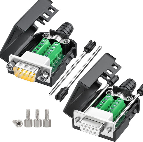2Packs DB9 Serial Adapters, No Soldering Needed, D-SUB 9-pin RS232 RS485 Adapter to Terminal Connector with Bolts Nuts