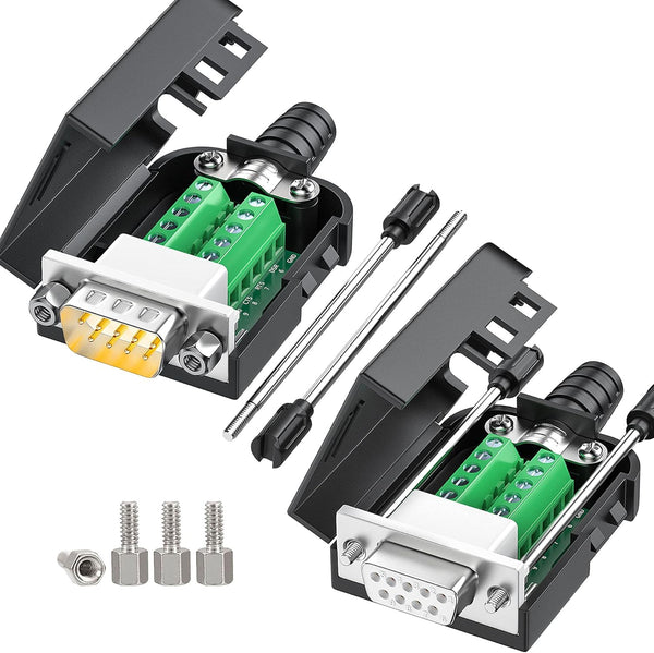 2Packs DB9 Serial Adapters, No Soldering Needed, D-SUB 9-pin RS232 RS485 Adapter to Terminal Connector with Bolts Nuts