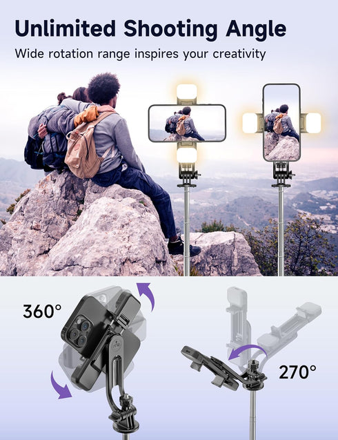 SelfieShow 53'' 1 17 16 15, Selfie Stick Tripod with Light, Extendable Selfie Stick with Remote, Portable Cell Phone