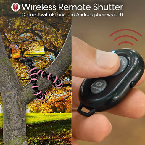 TALK WORKS Flexible Tripod for iPhone, Android, Camera - Adjustable Stand Holder with Mini Wireless Remote for Selfies,