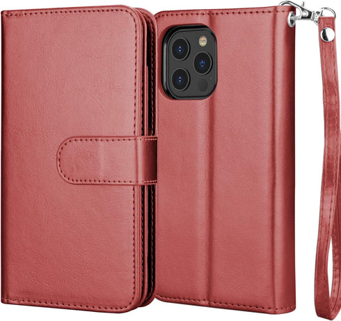 Njjex Wallet Case for iPhone 12/iPhone 12 Pro, 6.1 inch (2020), PU Leather with 9 Card Slots, Detachable Kickstand -