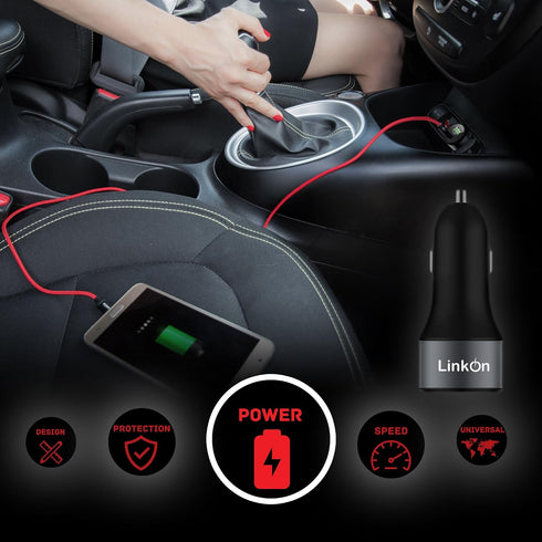 LinkOn 63W Car Charger, 45W USB-C PD3.0 PPS and 18W USB-A QC3.0 Compatible with MacBook Air, iPhone Xs/Max/XR/X/8,