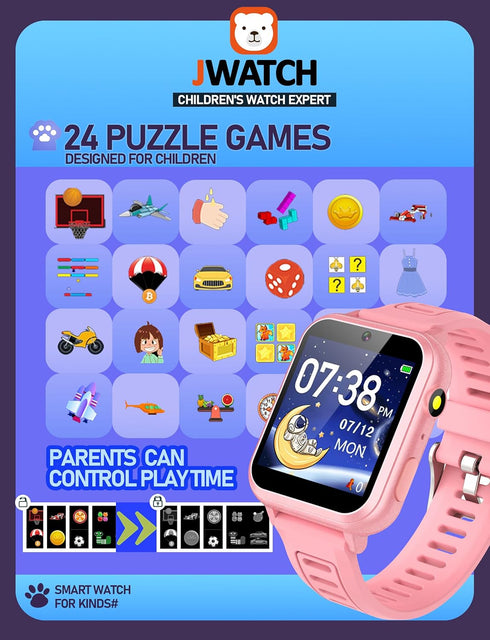 Kids Smart Watch for Boys Girls 6-12, Pedometer, Audio Book, Camera, Music Player, Birthday Present (Pink)