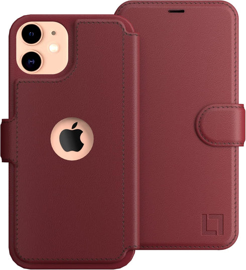 LUPA Legacy Wallet Case for iPhone 11 - Slim Durable Faux Leather with Card Holder, Burgundy