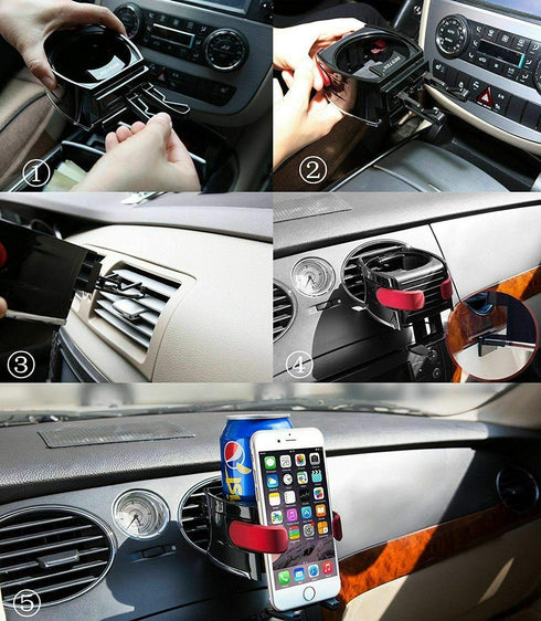 2 in 1 Drinks Holder Universal Car Phone Mount, Air Vent Bottle Cup Water Smart