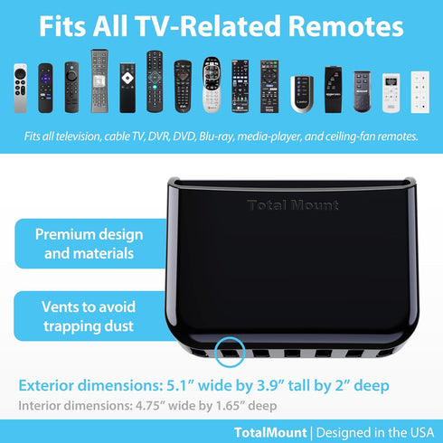 TotalMount Universal Remote Control Holder, Attaches to Wall or Back of TV, Compatible with All TV Remotes, Large Two