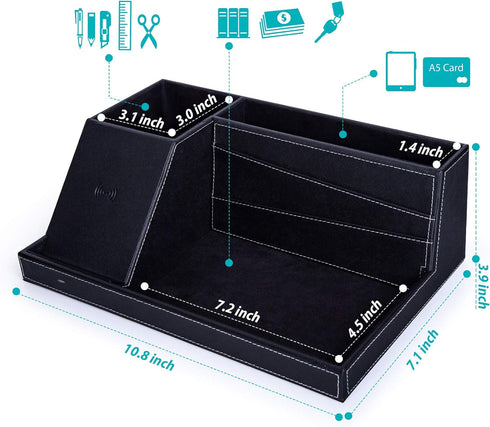Fast Wireless Charging Station with Desk Organizer for iPhone 16/15/15 Pro/14/14 Pro Max/14 Pro/14 Plus/13/13 Pro