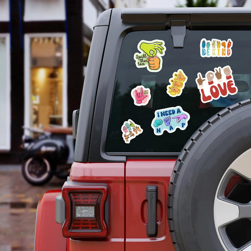 Pack of 50 ASL Stickers, American Sign Language Vinyl Decals, Waterproof Decorations for Laptop, Bumper, Water Bottles