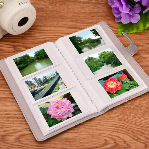 Flower Wallet PU Leather Photo Album, Compatible with Fujifilm Instax Mini Instant Camera Film, Retro Floral
