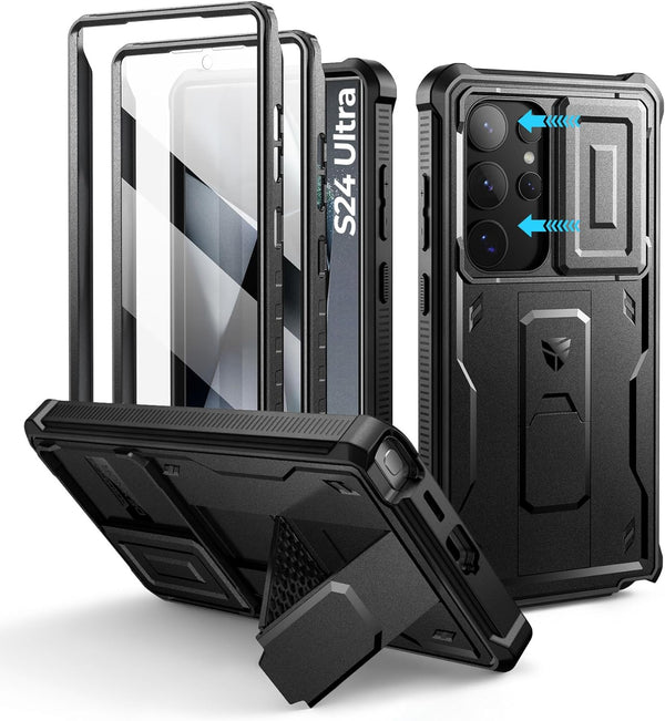 Dexnor for Samsung Galaxy S24 Ultra Case - Shockproof Rugged Case with Built-in Slide Camera Cover & Screen Protector