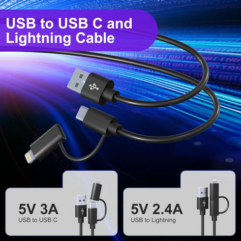 USB C and Lightning Cable 2 in 1 Dual Cable, 3A Fast Charging & Data Sync for iPhone and Android, 3FT