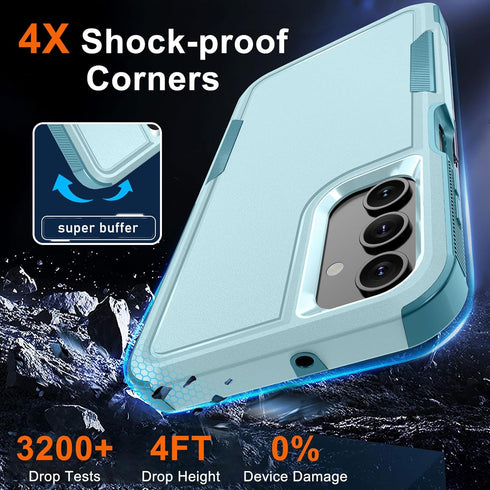 Samsung Galaxy A15 5G Case, Full Body Heavy Duty Rugged Shockproof Cover with Lanyard Strap, Mint Green, Tempered Glass