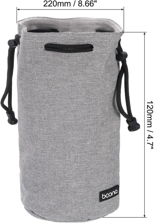 PATIKIL Soft Drawstring Lens Case, Lens Pouch Bag with Cotton Pad 4.7" OD Thick Fleece Cloth Camera Lens Bag for SLR Lens Water Cups, Grey