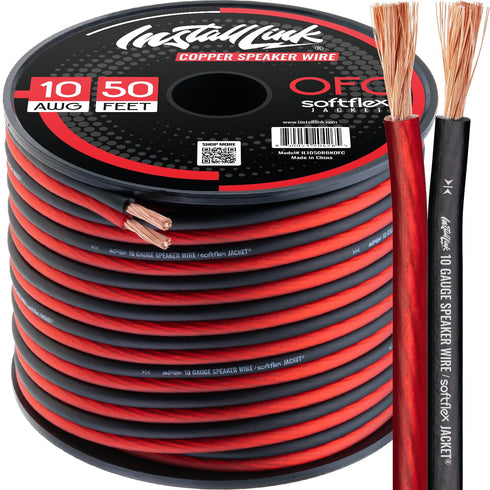 Install Link 10 AWG Gauge Speaker Wire Cable (50 Feet) for Stereo, Car or Home Theater, OFC