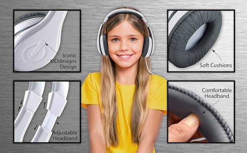 eKids Kids Headphones, Stereo Sound, 3.5mm Jack Cord, Wired Headphones for Kids, Tangle-Free, Volume Control, Over Ear