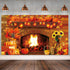 Fall Thanksgiving Decoration, Fireplace Backdrop Autumn Harvest Pumpkin Background for Thanksgiving Day Party Supplies