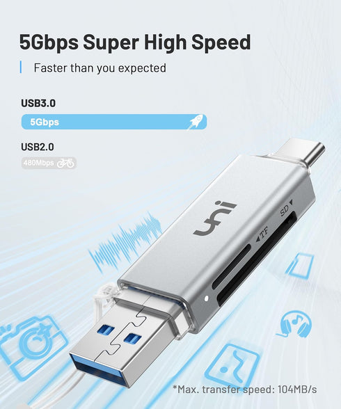 uni 3.0 SD/SDHC/SDXC/MMC, SD Card Reader, High-Speed USB C to Micro SD Card Adapter USB Dual Slots, Memory Card Reader