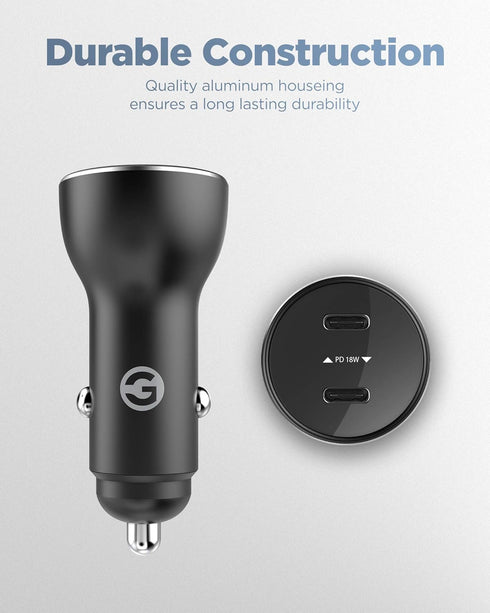 Galvanox Dual iPhone Car Charger, 2X Fast Charging Ports with 2X USB-C to Lightning Cables for iPhone 11/12/13/14 Pro