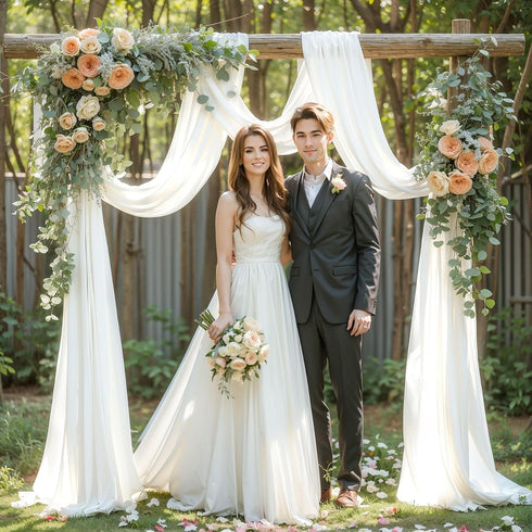 PARTISKY Wedding Arch Draping Fabric, 1 Panel 18FT White Chiffon Drapery Decorations for Ceremony Reception