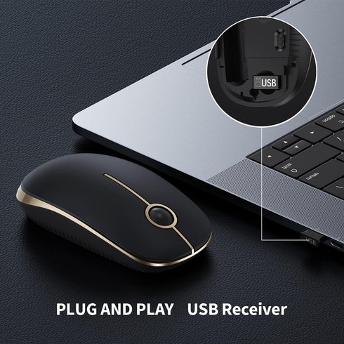 VssoPlor Wireless Mouse, 2.4G Slim Portable Computer Mice with Nano Receiver for Notebook, PC, Laptop, Computer (Black