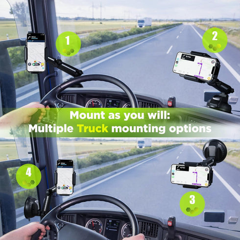 Heavy Duty Truck Phone Holder Mount for Dashboard Windshield, 10.3 Inch Arm, Compatible with iPhone & Samsung