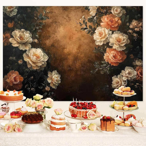 Drgilau 7X5ft Brown-2 Vintage Floral Photography Backdrop, Retro Oil Painting Flowers Photography Backdrop Abstract