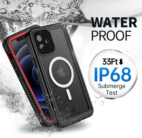 BEASTEK Waterproof Case for iPhone 12, FSN Series IP68 Magnetic Shockproof with Built-in Screen Protector, Red