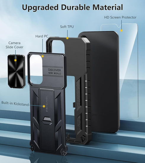 FNTCASE Samsung Galaxy A15-5G Case: Rugged Military Grade Shockproof Drop Protection Mobile Cover with Kickstand (Black)