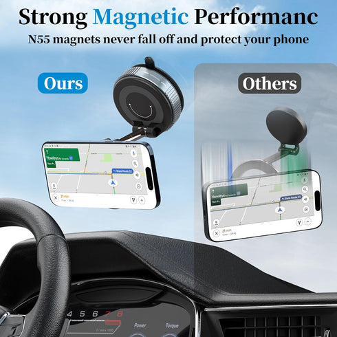 PlusAcc 360Rotatable 16/15/14/13 Vacuum Magnetic Phone Holder for Car, Suction Cup Phone Mount for MagSafe, Strong