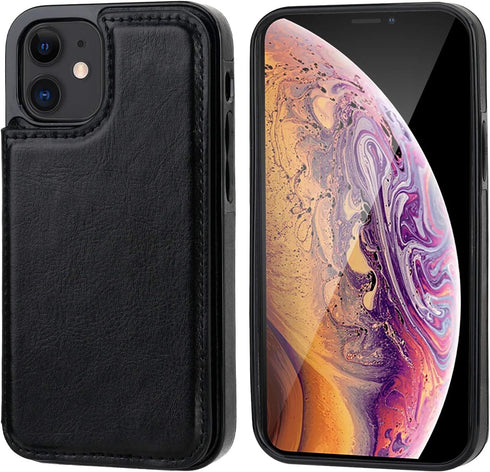 ONETOP Compatible with iPhone 12 Mini Wallet Case, PU Leather Kickstand with Card Holder, Shockproof Cover 5.4 Inch