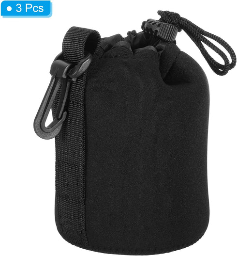 PATIKIL Camera Lens Bag, 3 Pcs Drawstring Lens Pouch (3.5" ID x 5.5" H) with Thick Protective Neoprene, Lens Case for