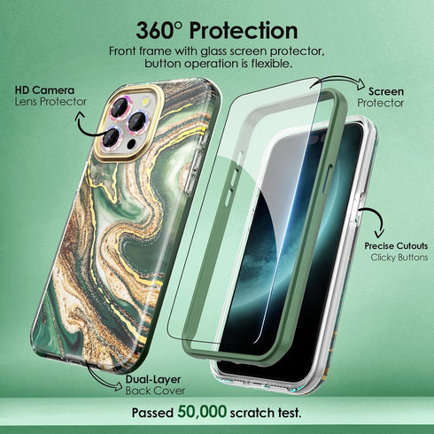iPhone 15 Pro Max Case - Slim Stylish Design for Women, 360° Protection, Quicksand Green, with Screen Protector & Lens