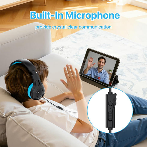 80/90dB 3.5mm ZIUMIER Kids Headphones, with Microphone, Volume Limiter, Audio Sharing Port, Wired Toddler Headphones