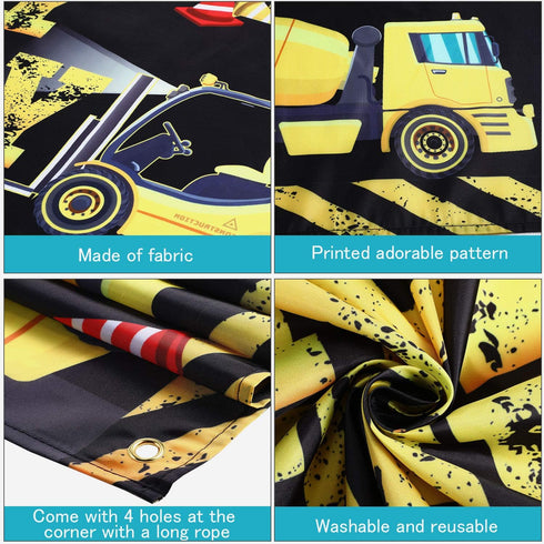 Tatuo Construction Theme Birthday Banner, 6.1 x 3.6 ft, Photography Party Supplies for Kids Boys Birthday Decoration