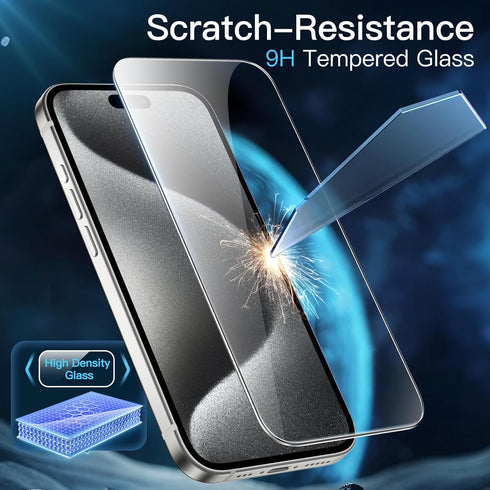 JETech 3-Pack Tempered Glass Screen Protector for iPhone 15 Pro 6.1-Inch, HD Clear, Case-Friendly, Easy Installation