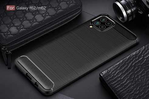 Samsung Galaxy M62 Case, Galaxy F62 Case, Carbon Fiber Texture Design Cover, Shock Absorption, Black